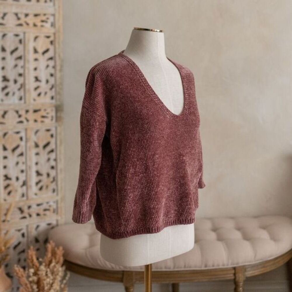 Women’s Express Dusty Rose Crop Chenille Sweater size XXS‎